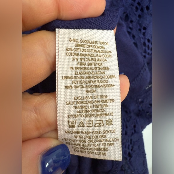 FREE PEOPLE Navy Blue Lace Fit & Flare Mini Dress Scoop Neck 3/4 Sleeve Size M - Picture 8 of 11